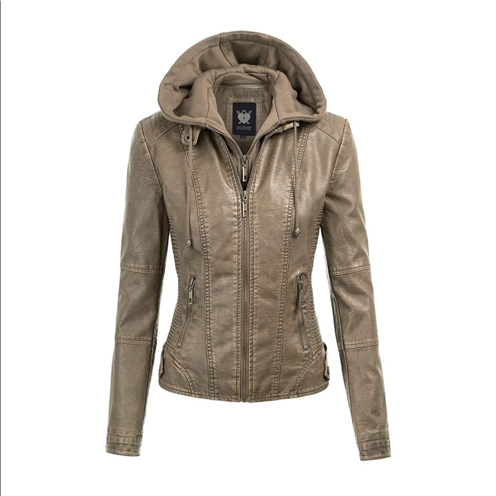 Removable Hooded Faux Leather Jacket Moro Biker Coat